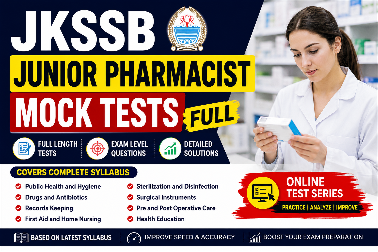 JKSSB Junior Pharmacist Mock Tests  – Full Online Practice Test Series