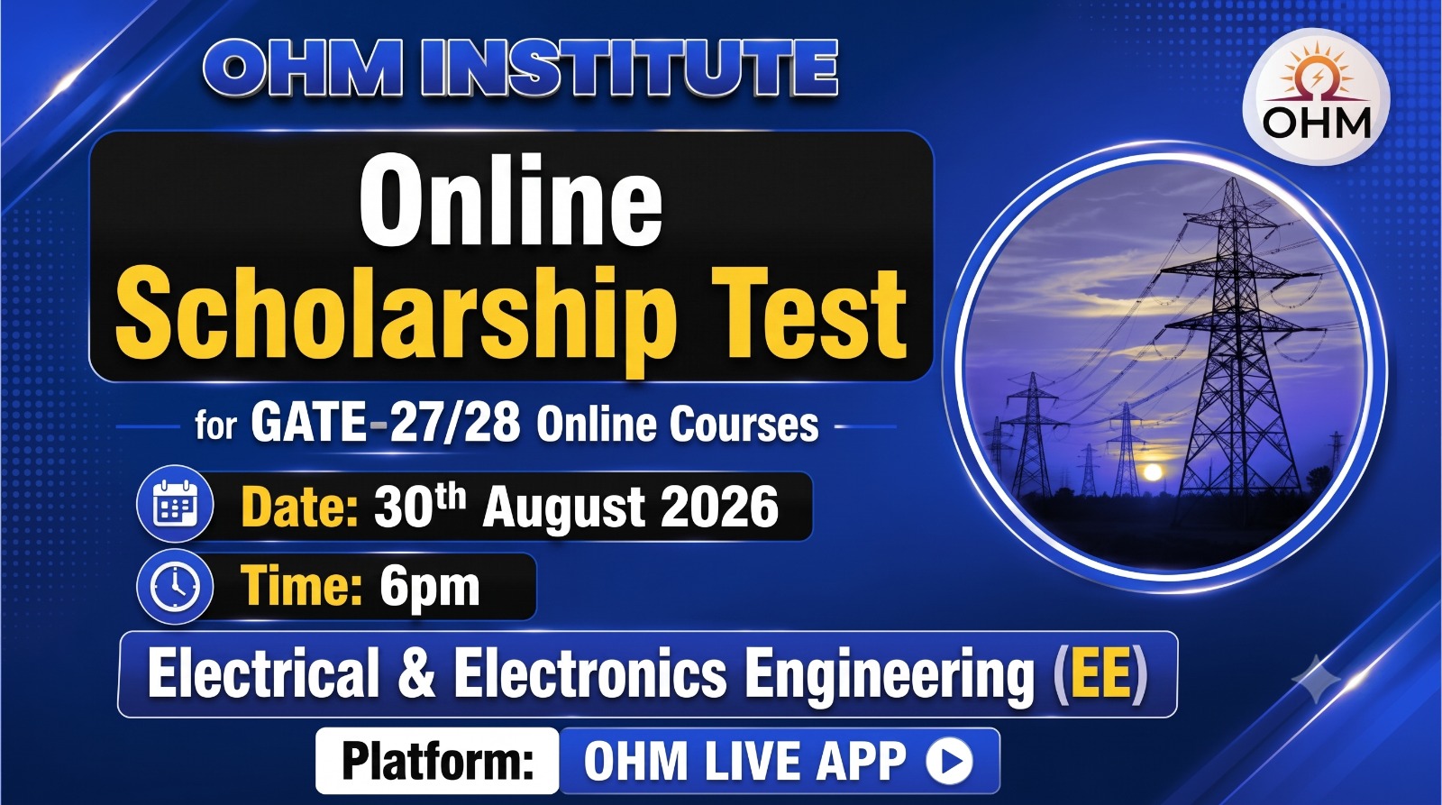OHM Scholarship Test for GATE-2027/28 Online Courses (EEE)(August 30)