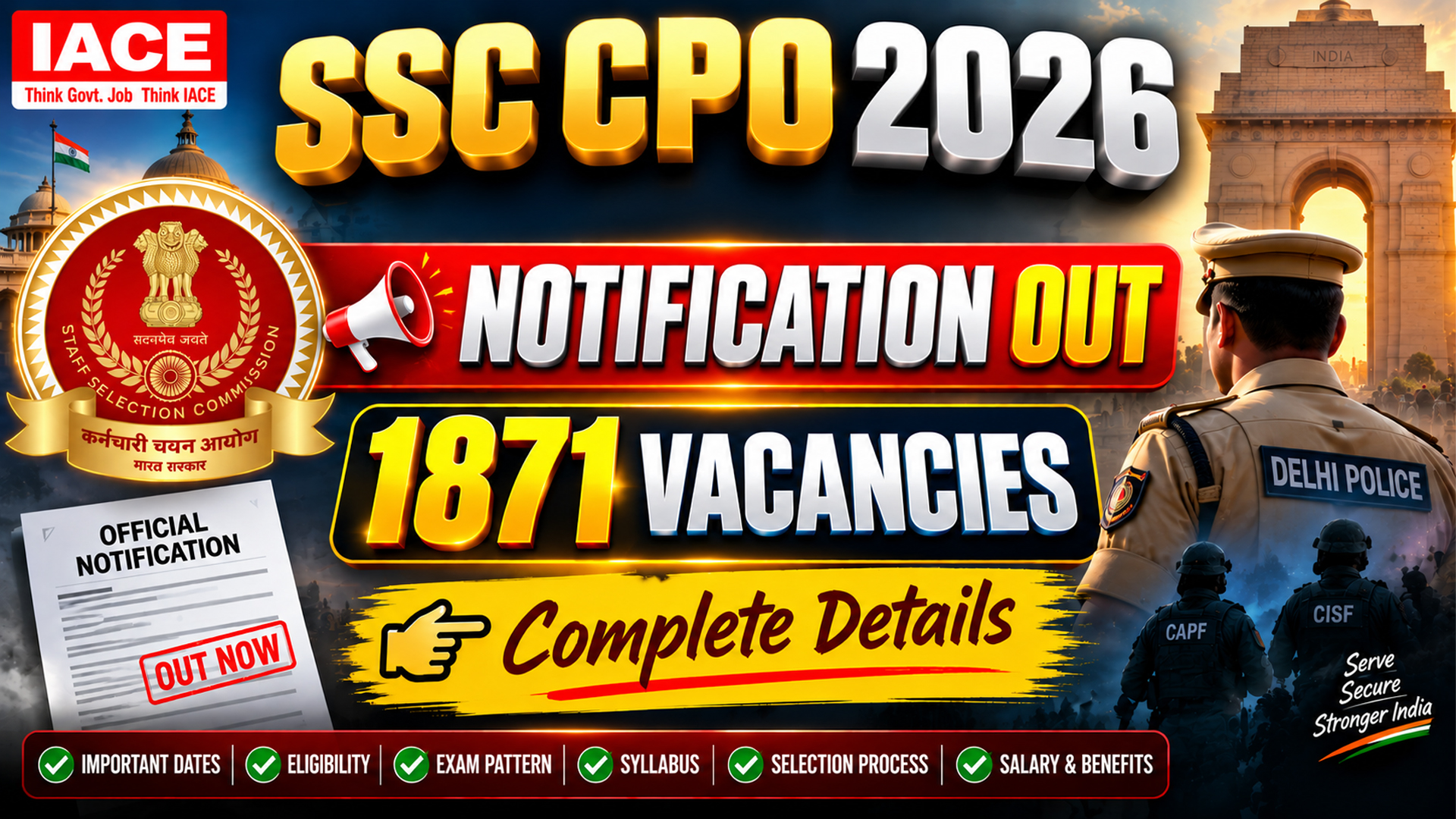 SSC CPO 2026 NOTIFICATION OUT | 1871 VACANCIES