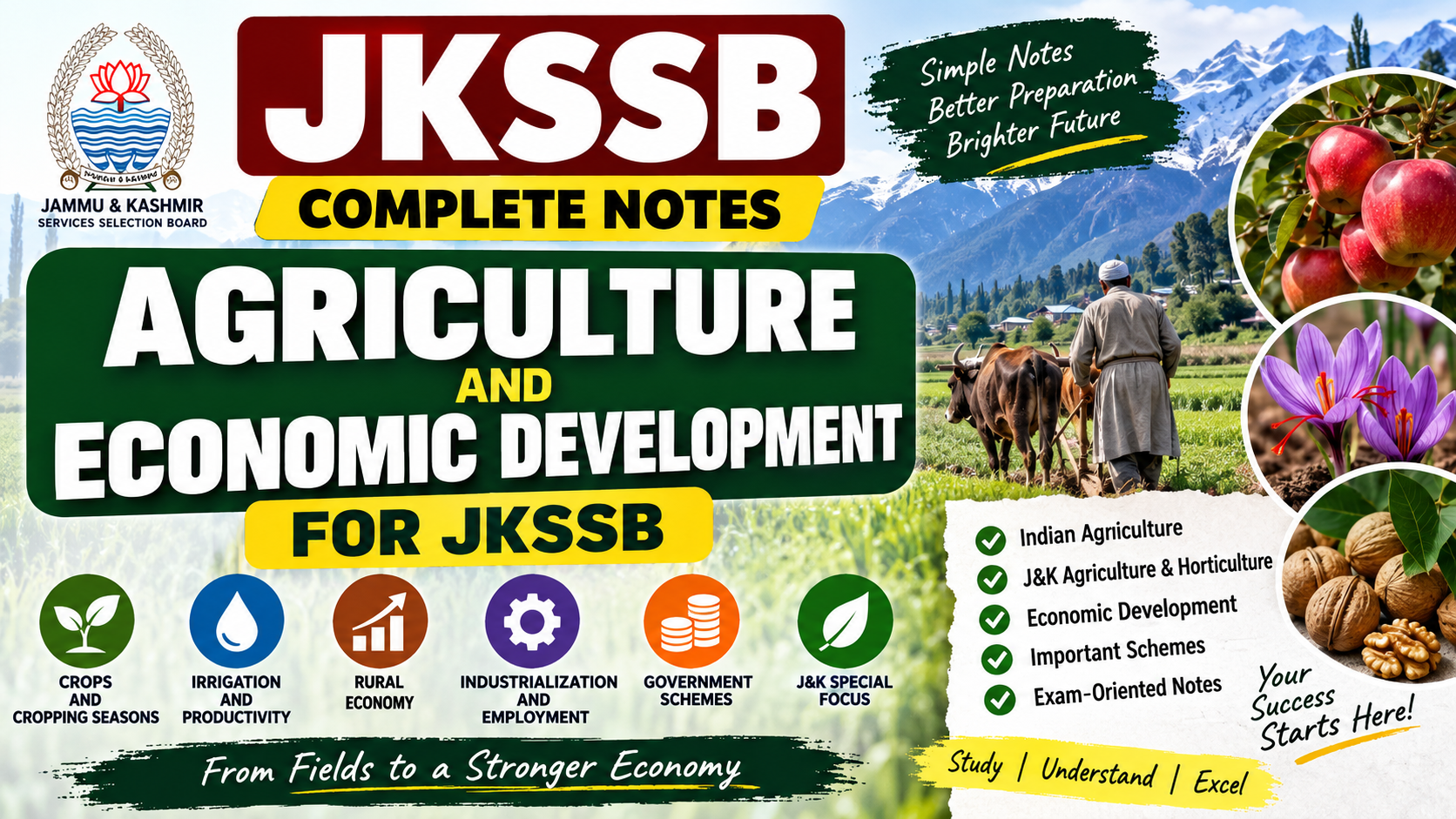 Agriculture and Economic Development Notes for JKSSB – Complete Agriculture & Economy Study Material