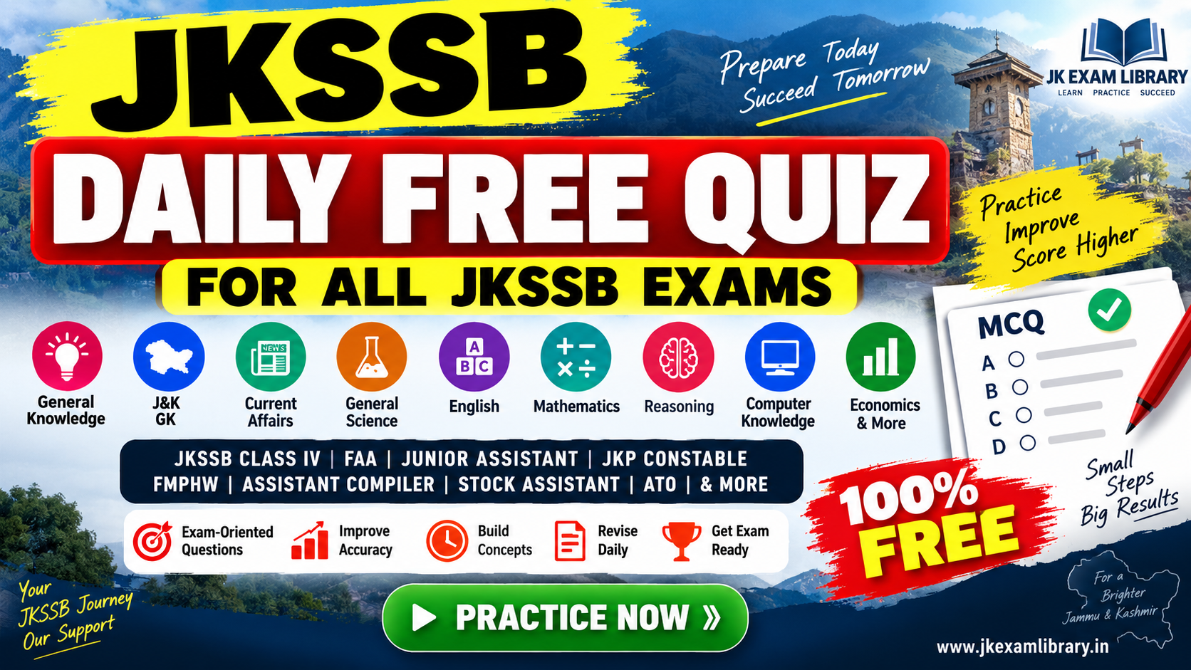 JKSSB Daily Free Quiz 2026 – Practice MCQs for All JKSSB Exams | JK Exam Library