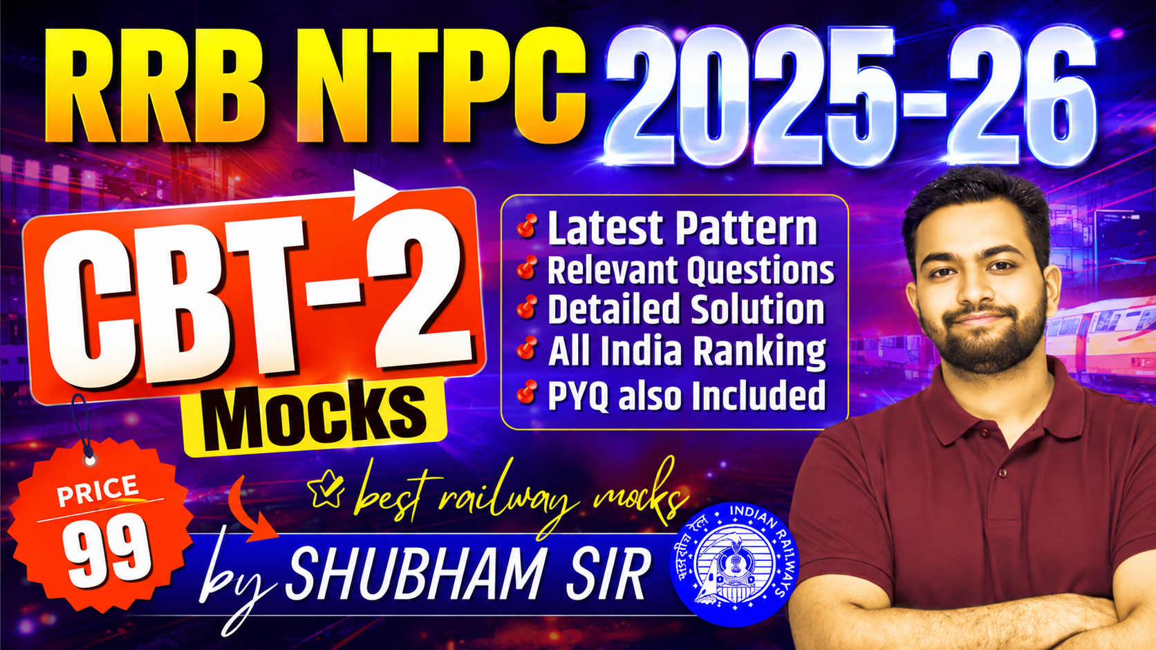 RRB NTPC 2025-26 (Graduation Level) CBT-2 Fresh Full Length Mock Tests - (Bilingual)