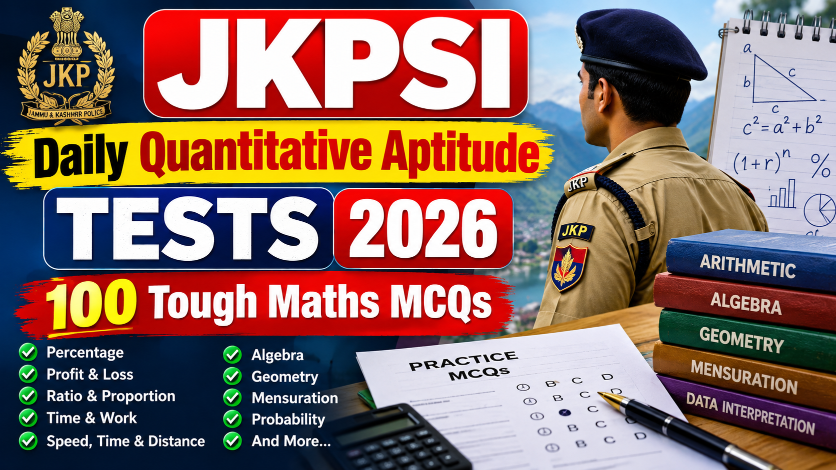 JKPSI Daily Quantitative Aptitude Tests 2026 – 100 Tough Maths MCQs with Answers