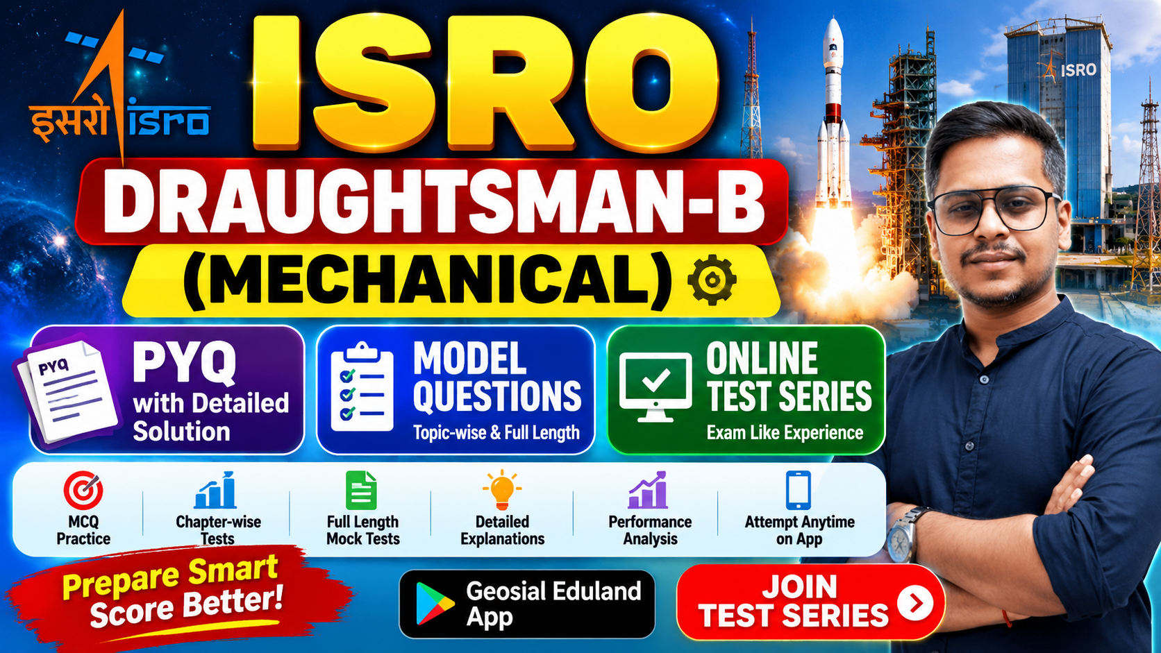ISRO Draughtsman-B (Mechanical) Test Series | PYQ with Detailed Solutions + Model Questions