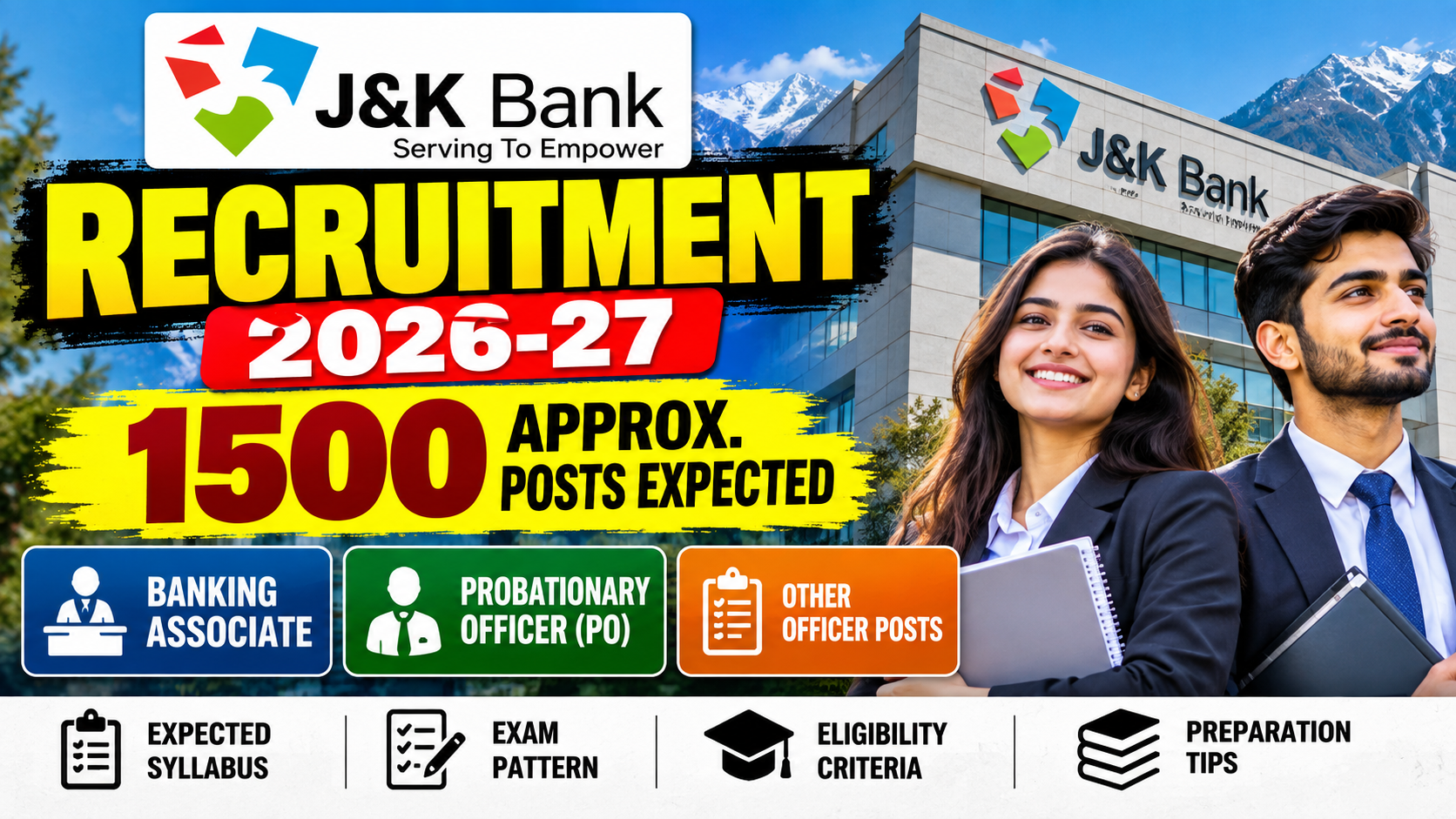 JK Bank Recruitment 2026-27: Expected 1500 Posts, Banking Associate, PO, Syllabus & Exam Pattern