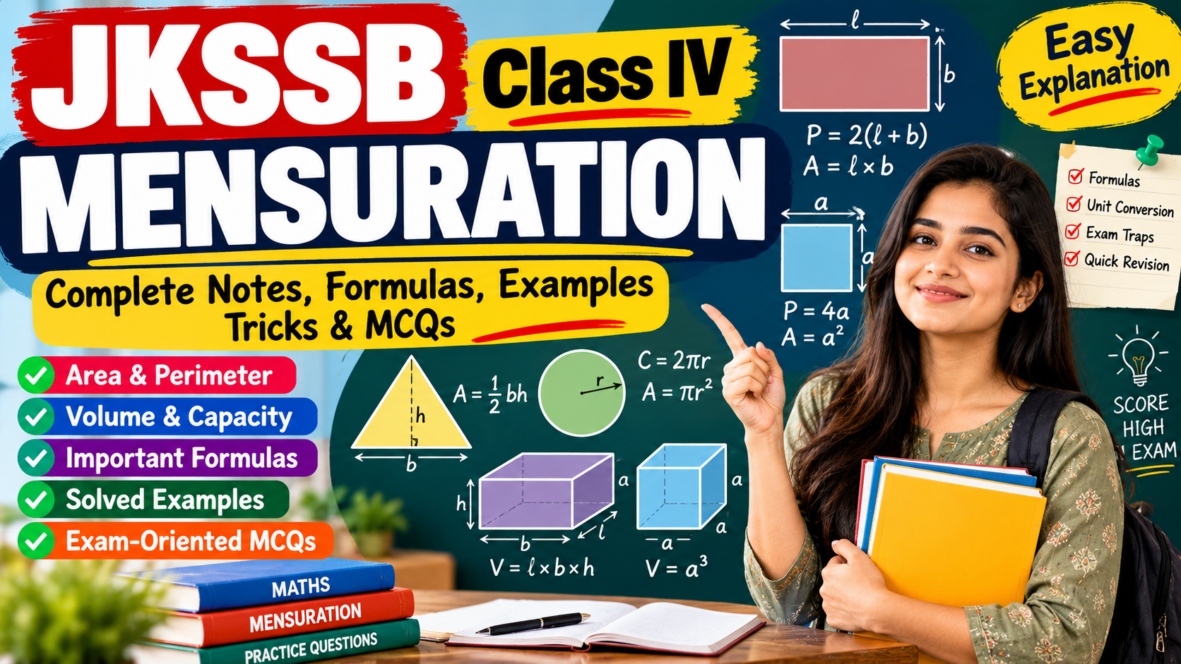 Mensuration for JKSSB Class IV – Complete Notes, Formulas, Solved Examples, Tricks & MCQs