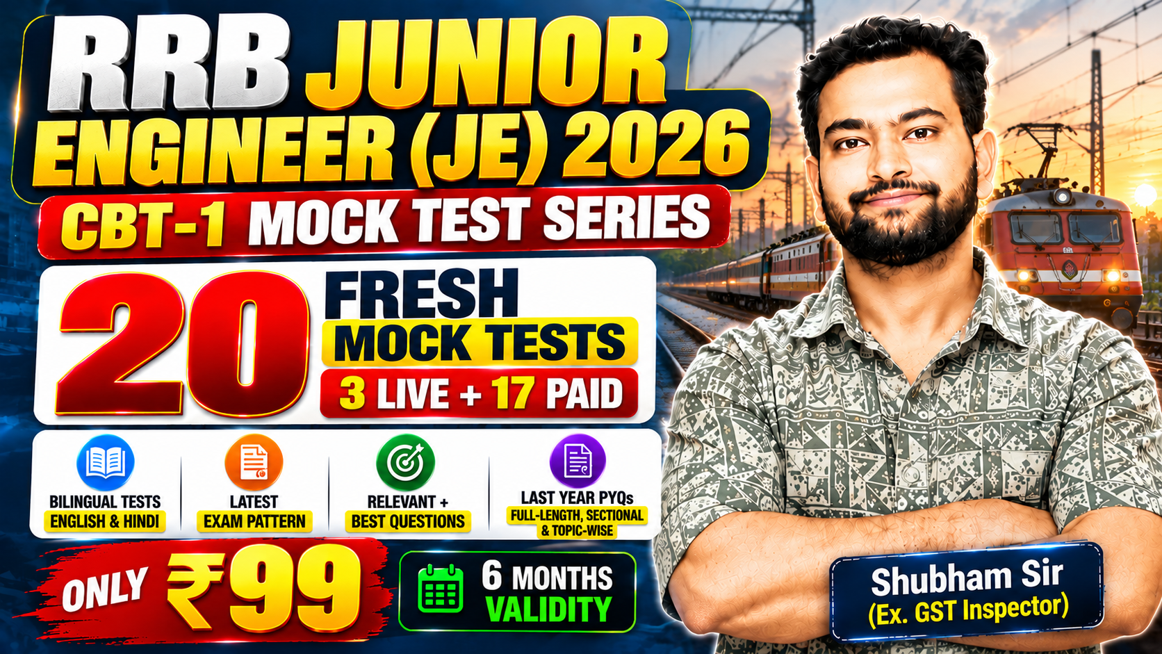 RRB Junior Engineer (JE) 2026 CBT-1 Fresh Mock Tests - Bilingual