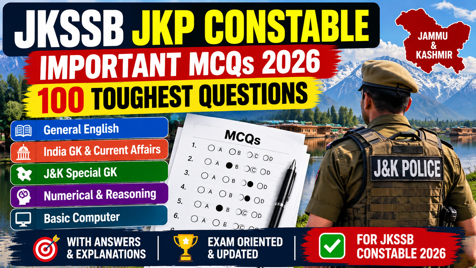 JKSSB JKP Constable Important MCQs 2026 – 100 Tough Questions with Answers