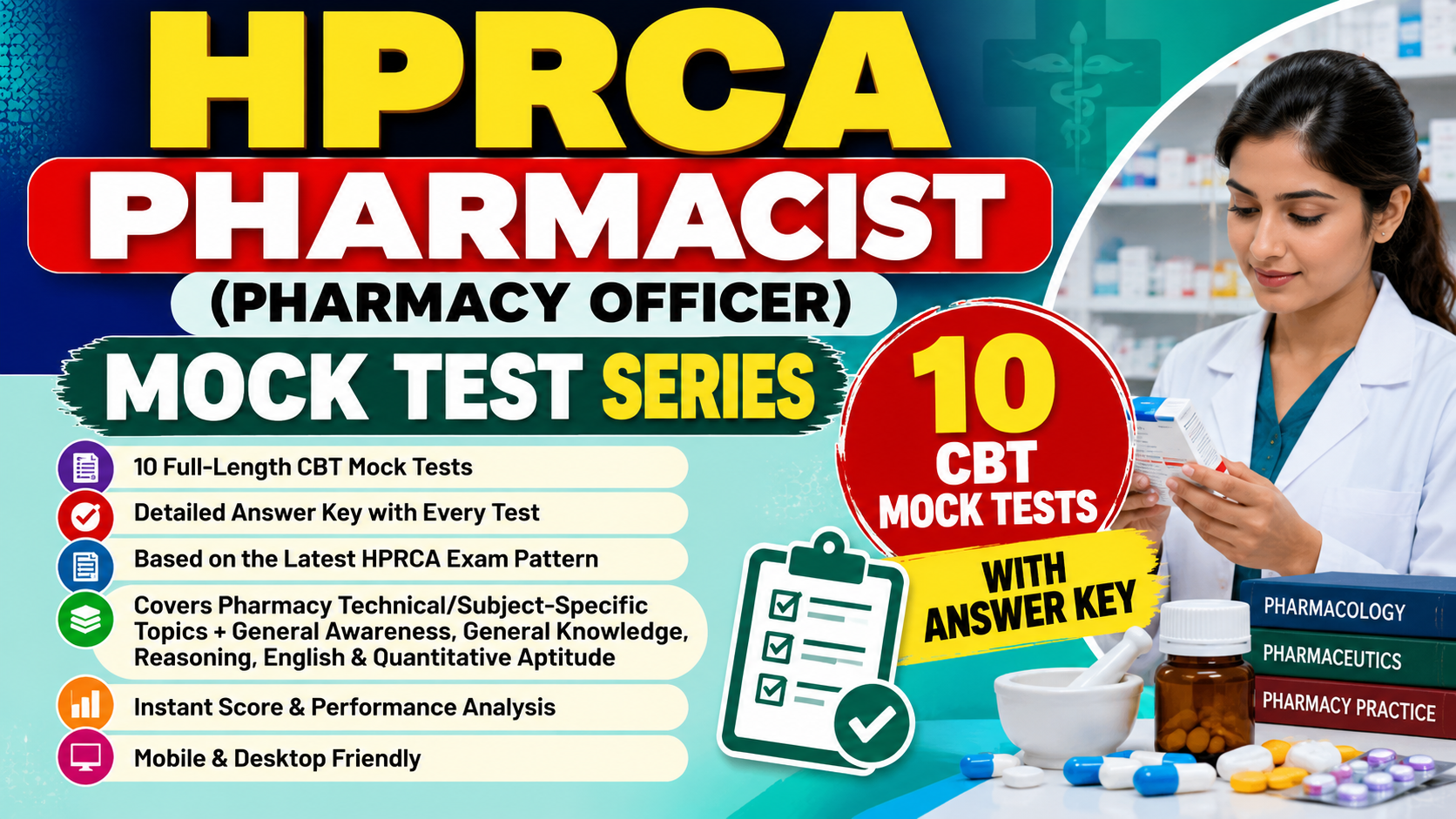 HPRCA Pharmacist (Pharmacy Officer) Mock Test-10 CBT With Answer key
