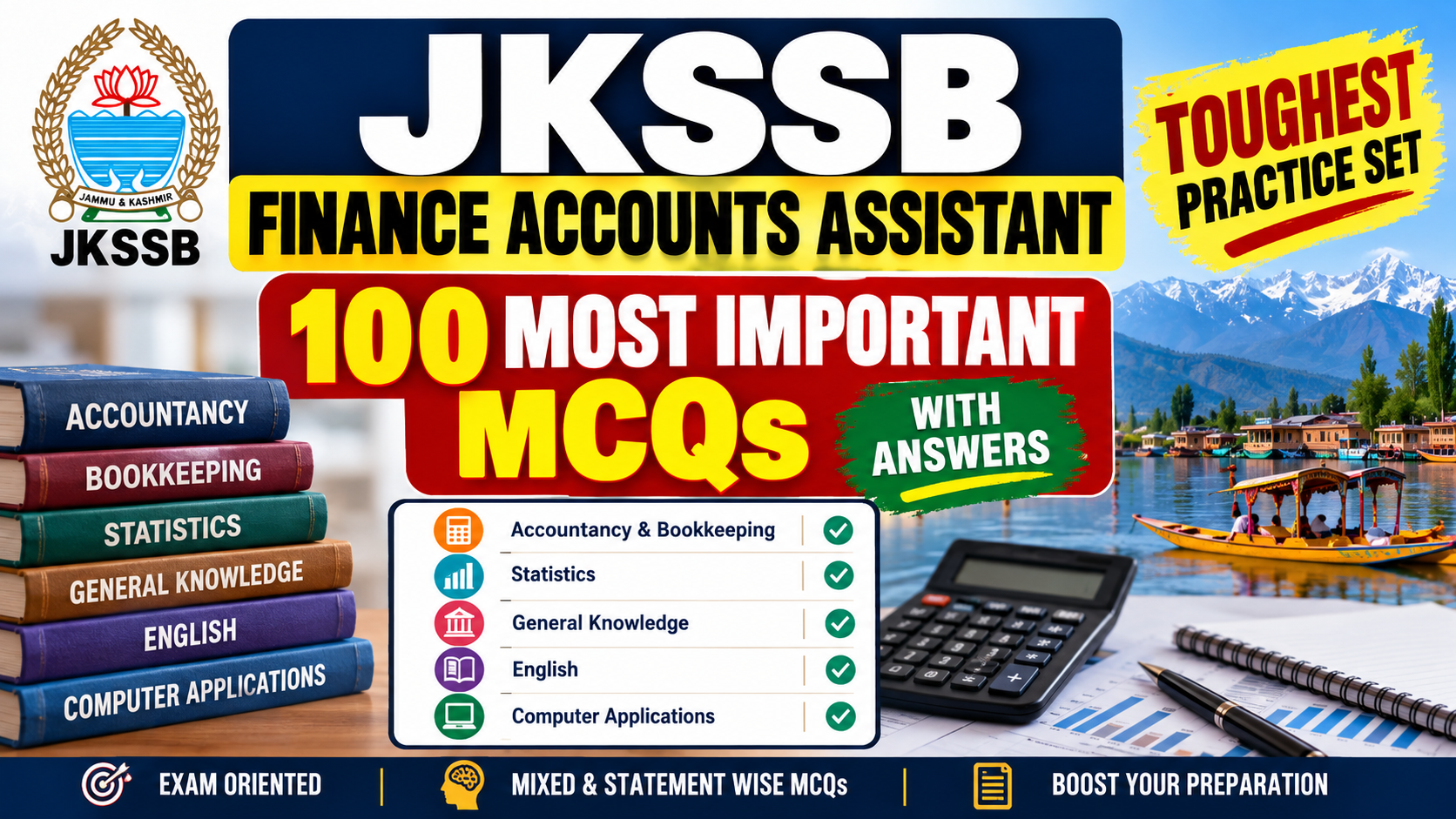 JKSSB Finance Accounts Assistant 2026: 100 Tough MCQs with Answers