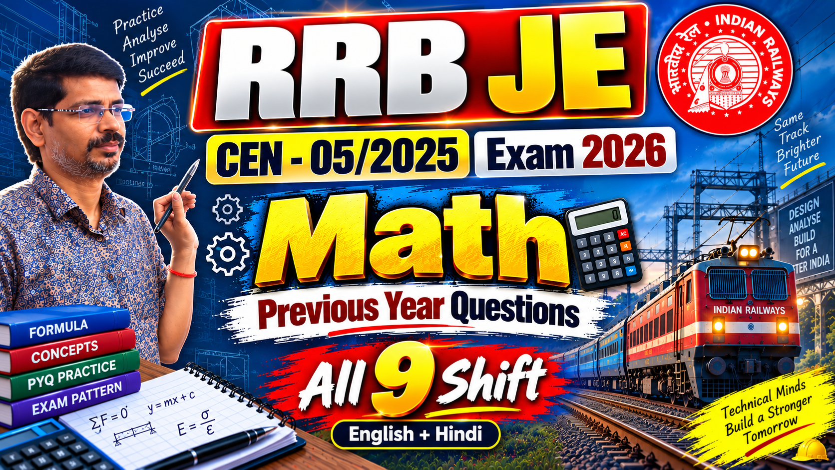 RRB JE CBT-1 2026 PYQ - Math All 9 Shift Test Series