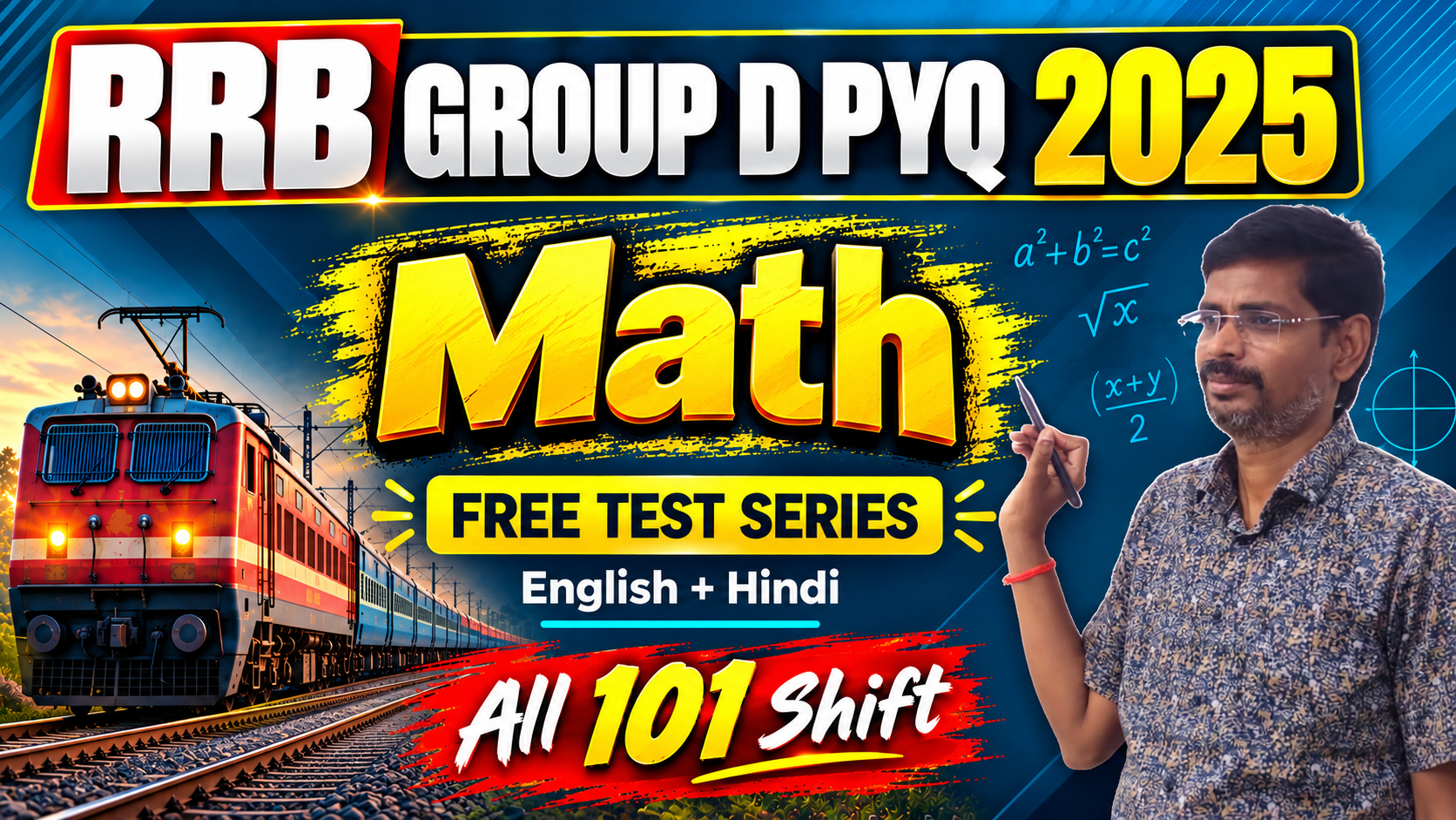 RRB Group D 2025 PYQ - Math All 101 Shift Test Series