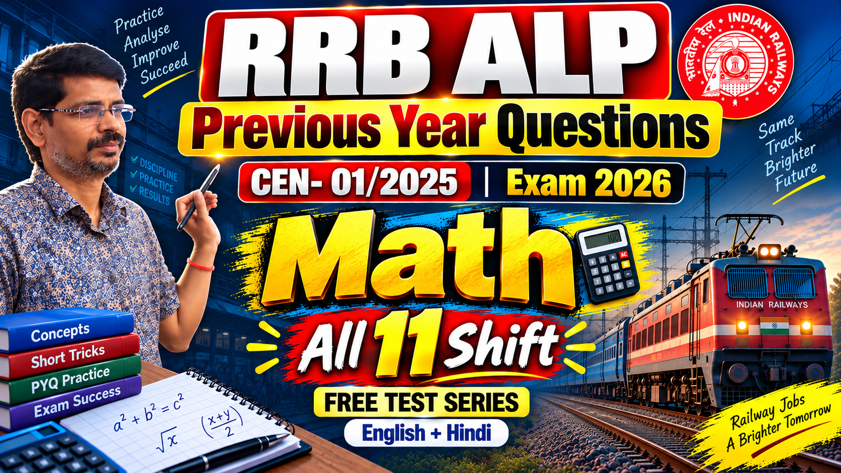 RRB ALP CBT-1 2026 PYQ - Math All 11 Shift Test Series