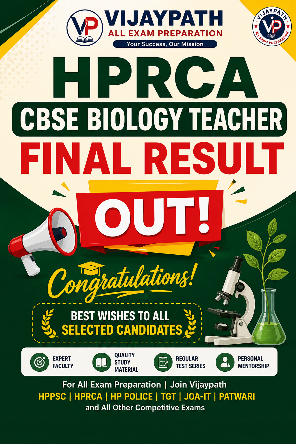 HPRCA CBSE Biology Teacher Final Result